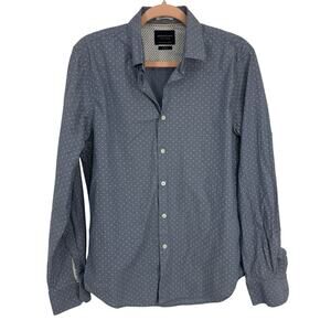 Denim & Flower Ricky Singh Slim Fit Button Down Shirt Size Medium Blue Dotted